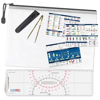 Pack navigation – Règle Cras + Compas en laiton + 3 adhésifs RIPAM + pochette de rangement pour cartes marines - FlashTide