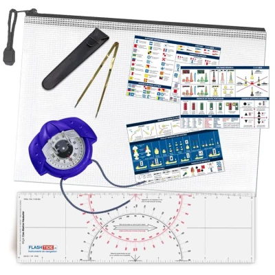Pack navigation complet – Compas de relèvement + Règle Cras + Compas en laiton + 3 adhésifs RIPAM + pochette de rangement pour cartes marines - FlashTide